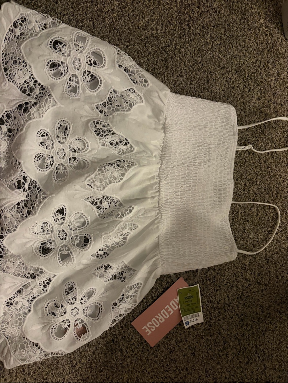 White Eyelet Lace Sundress with Smocked Bodice